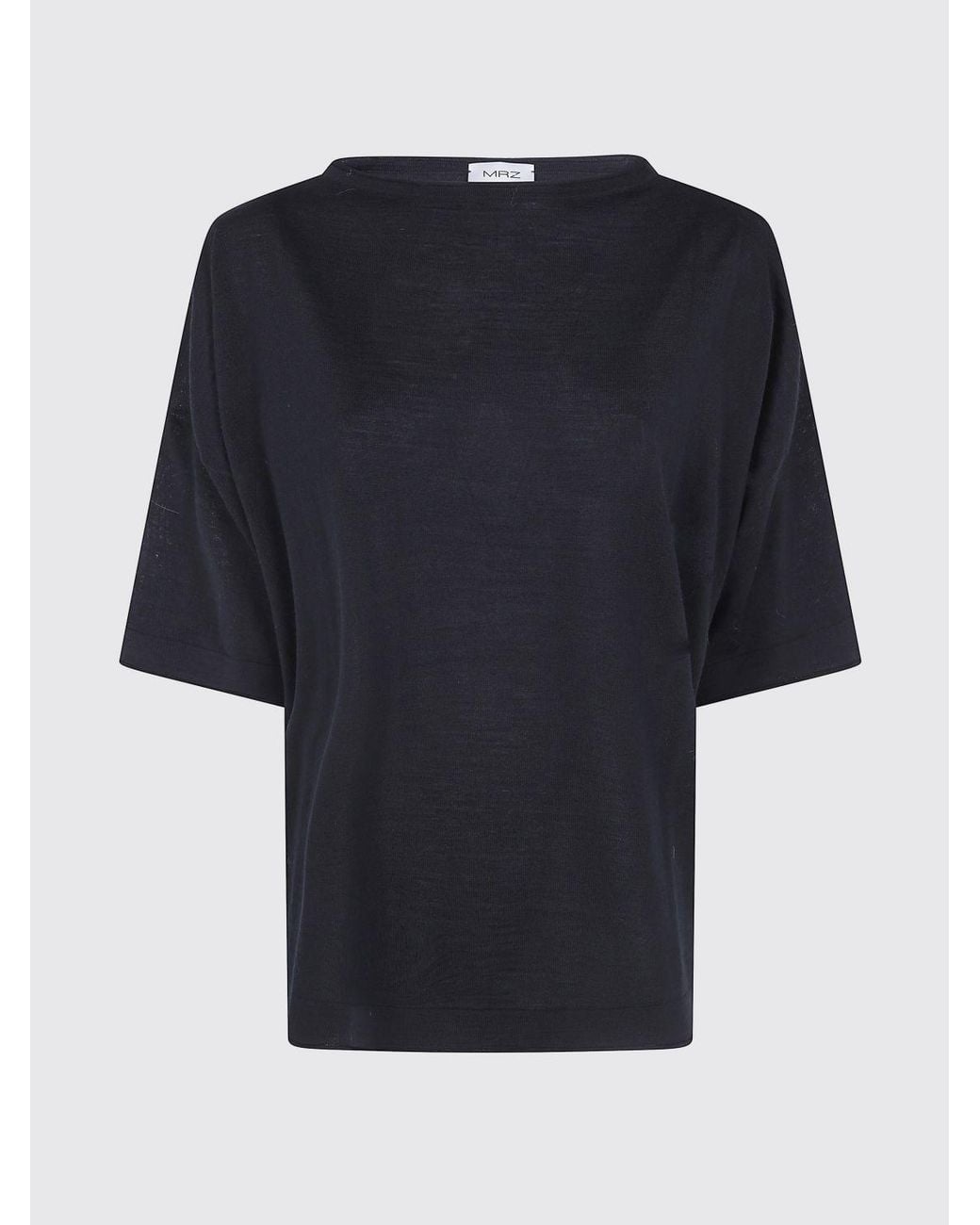 Mrz Black Short-Sleeved Virgin Wool Sweater With Boat Neck