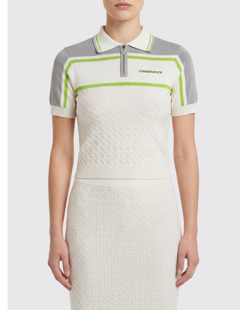 Casablanca White Striped Viscose Polo Shirt With Logo