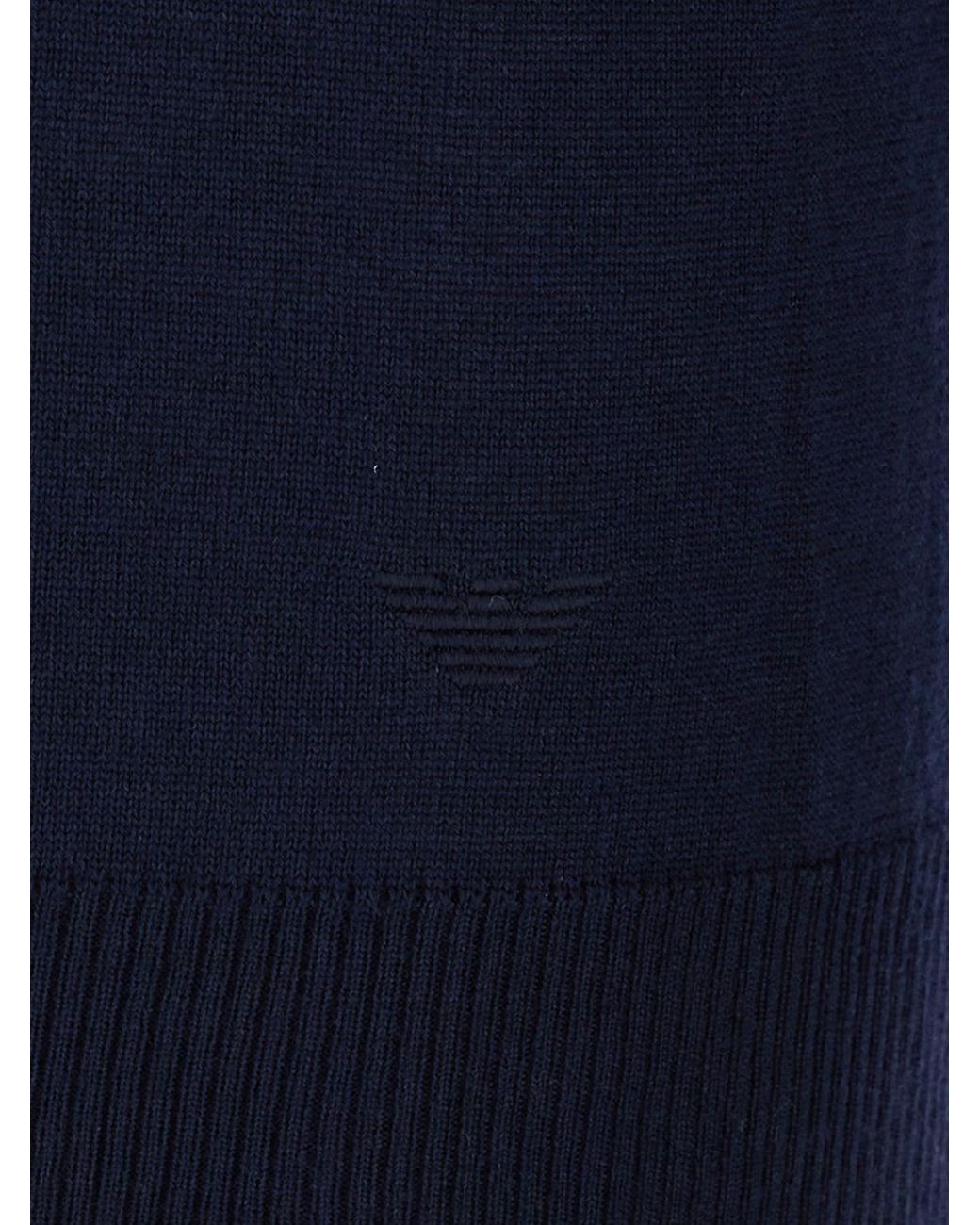 Emporio Armani Blue Long-Sleeved Virgin Wool Knit Polo Shirt With Three-Button Placket for men