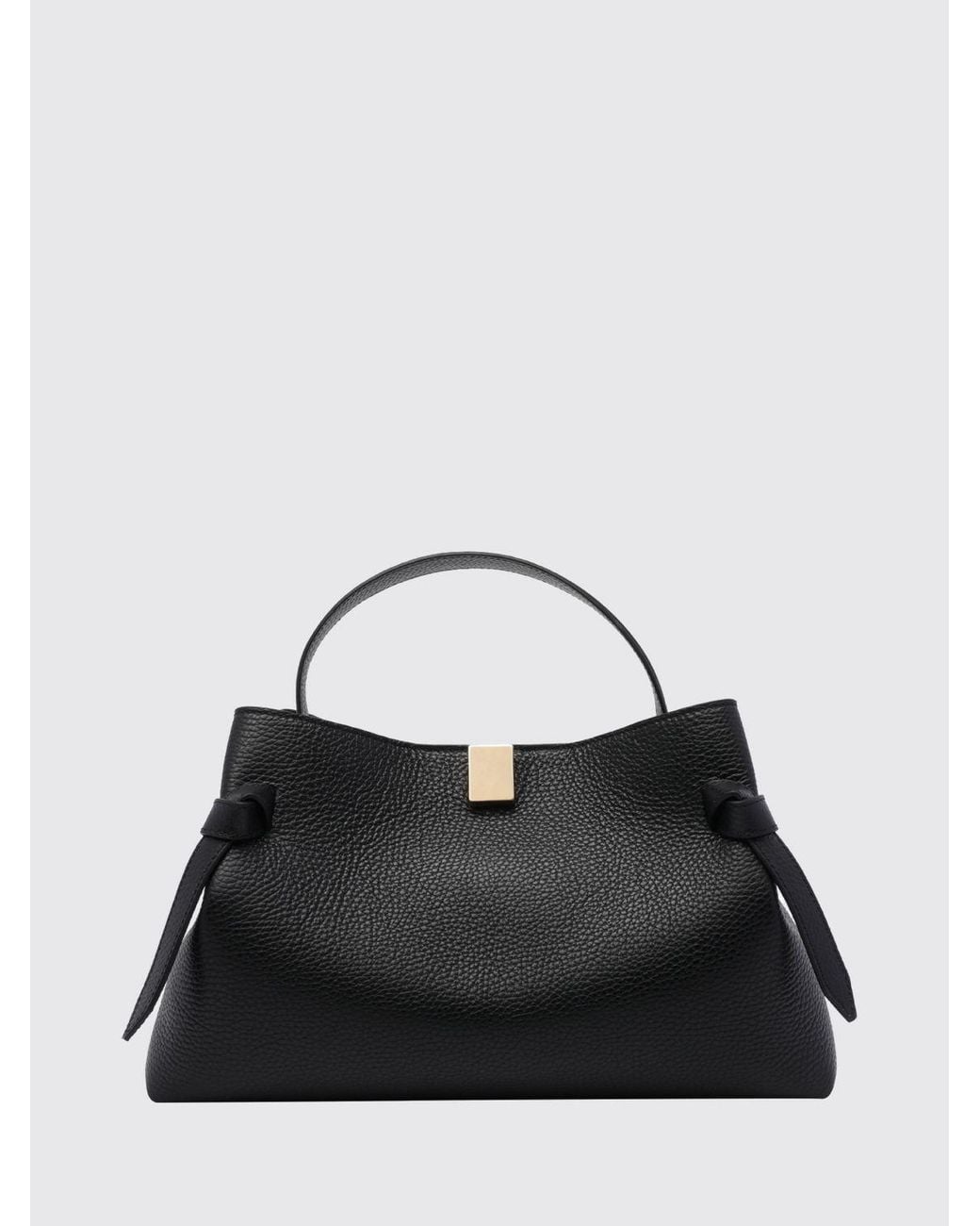 Yuzefi Black Gyoza Grained Calfskin Leather Handbag With Shoulder Strap