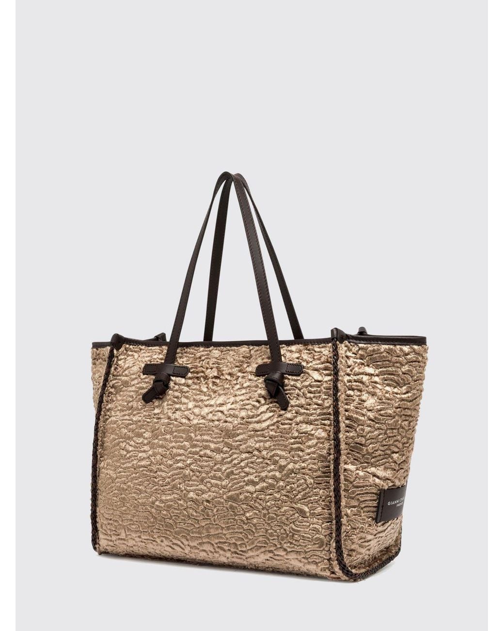Gianni Chiarini Natural Marcella Cotton Blend Shoulder Bag With Leather Handles