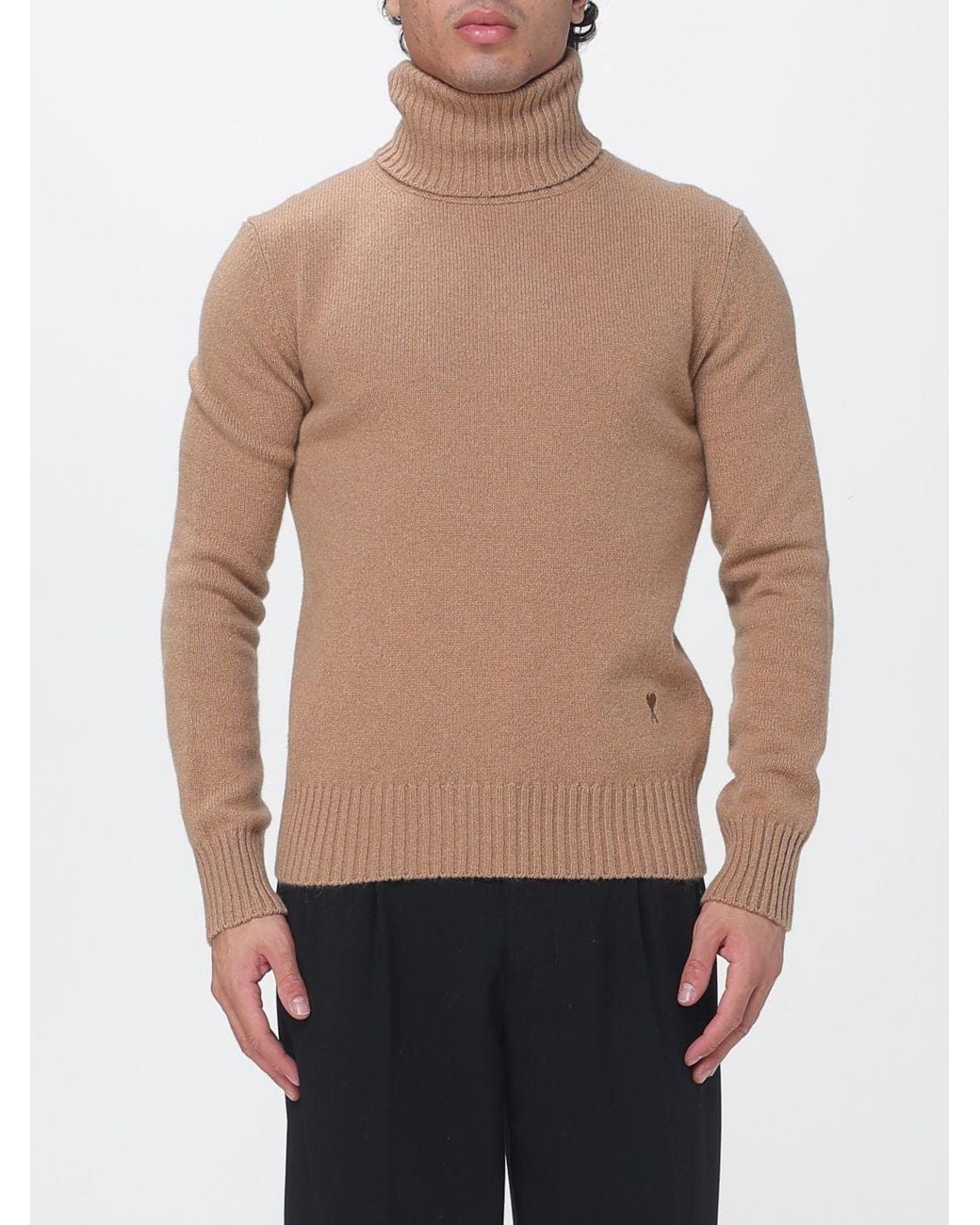 AMI Blue Merino Wool Roll-Neck Jumper With Long Sleeves And Ribbed Trims for men