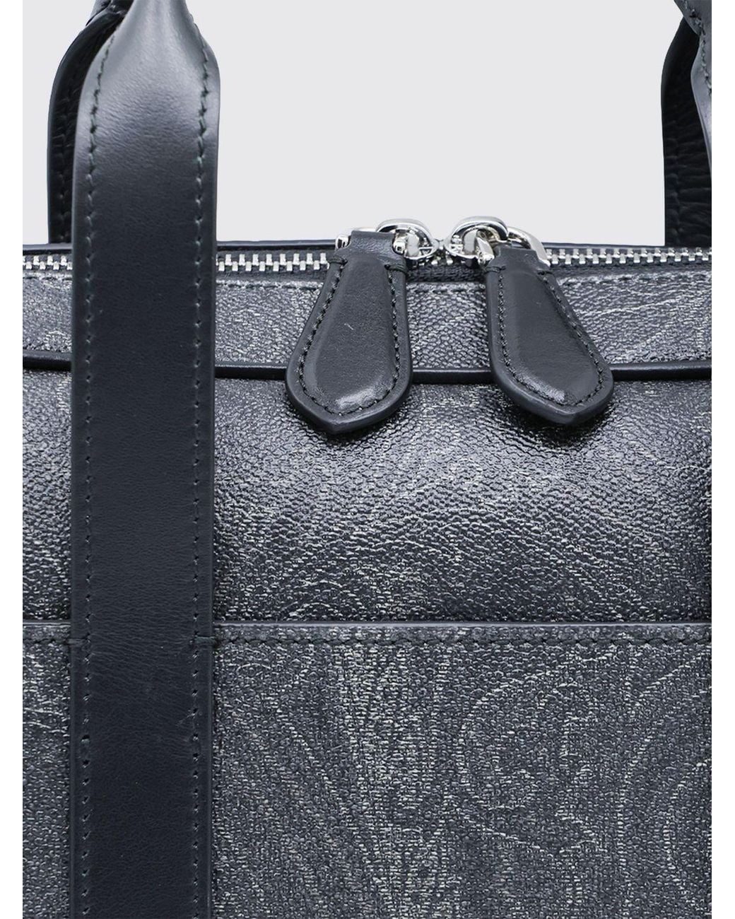 Etro Gray Arnica Paisley Coated Cotton Briefcase With Leather Handles for men