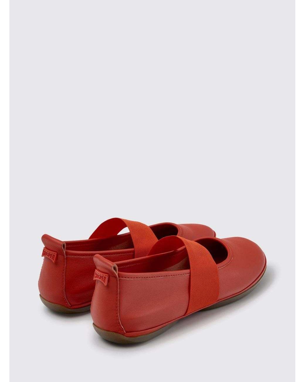 Camper Red Right Nina Leather Mary Jane Ballet Pumps With Elastic Inserts