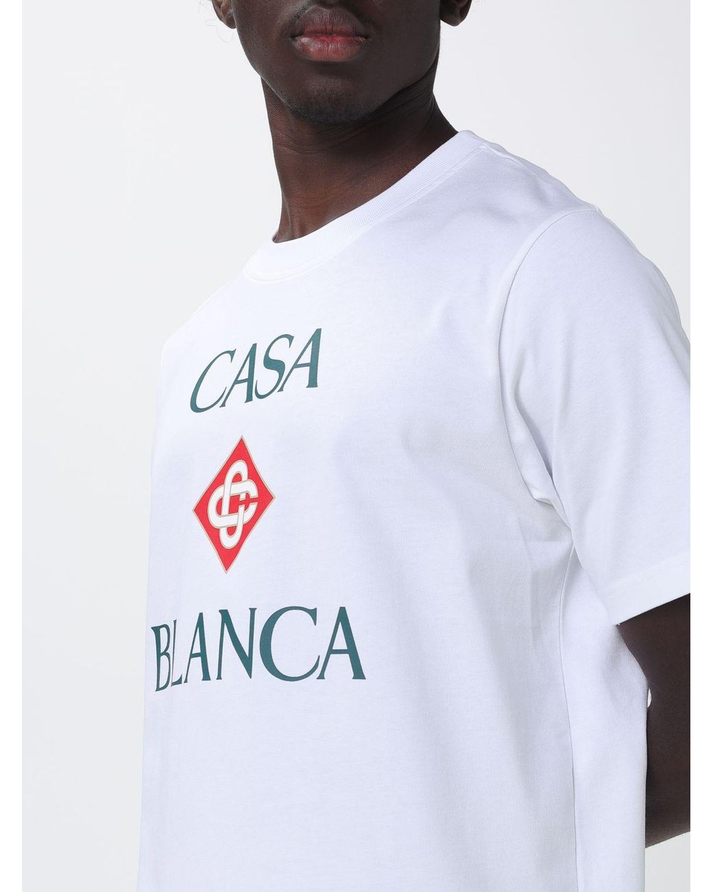 Casablanca White Organic Cotton Crew Neck T-Shirt With Logo Print for men