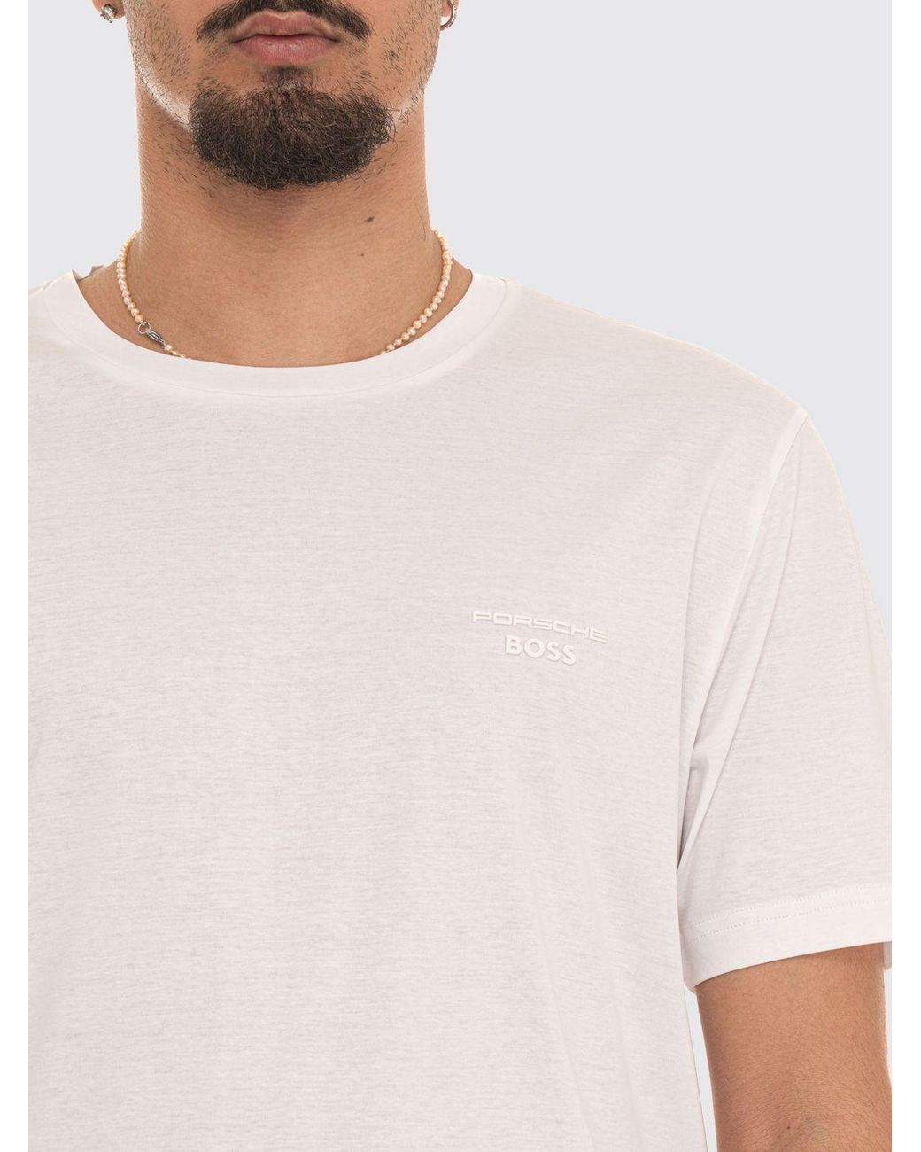 Boss White Cotton Crew-Neck T-Shirt With Tone-On-Tone Logo On The Chest for men