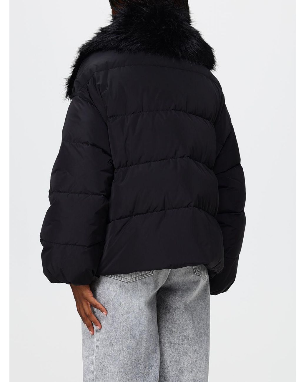 Twinset Black Water-Repellent Cropped Puffer Jacket With Removable Faux Fur Collar