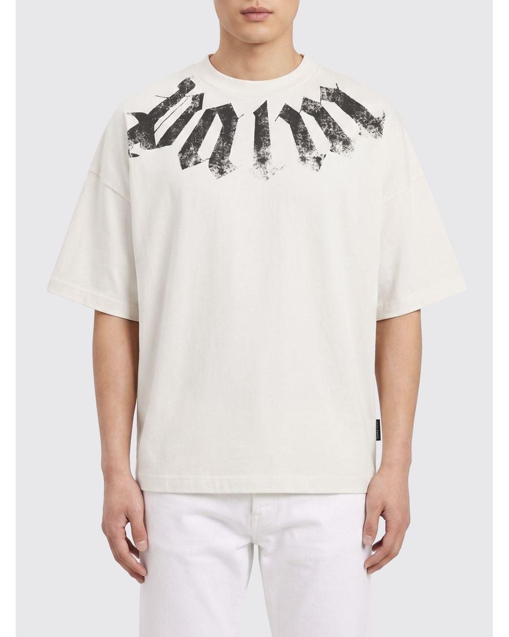 Palm Angels White Cotton T-Shirt With Logo for men