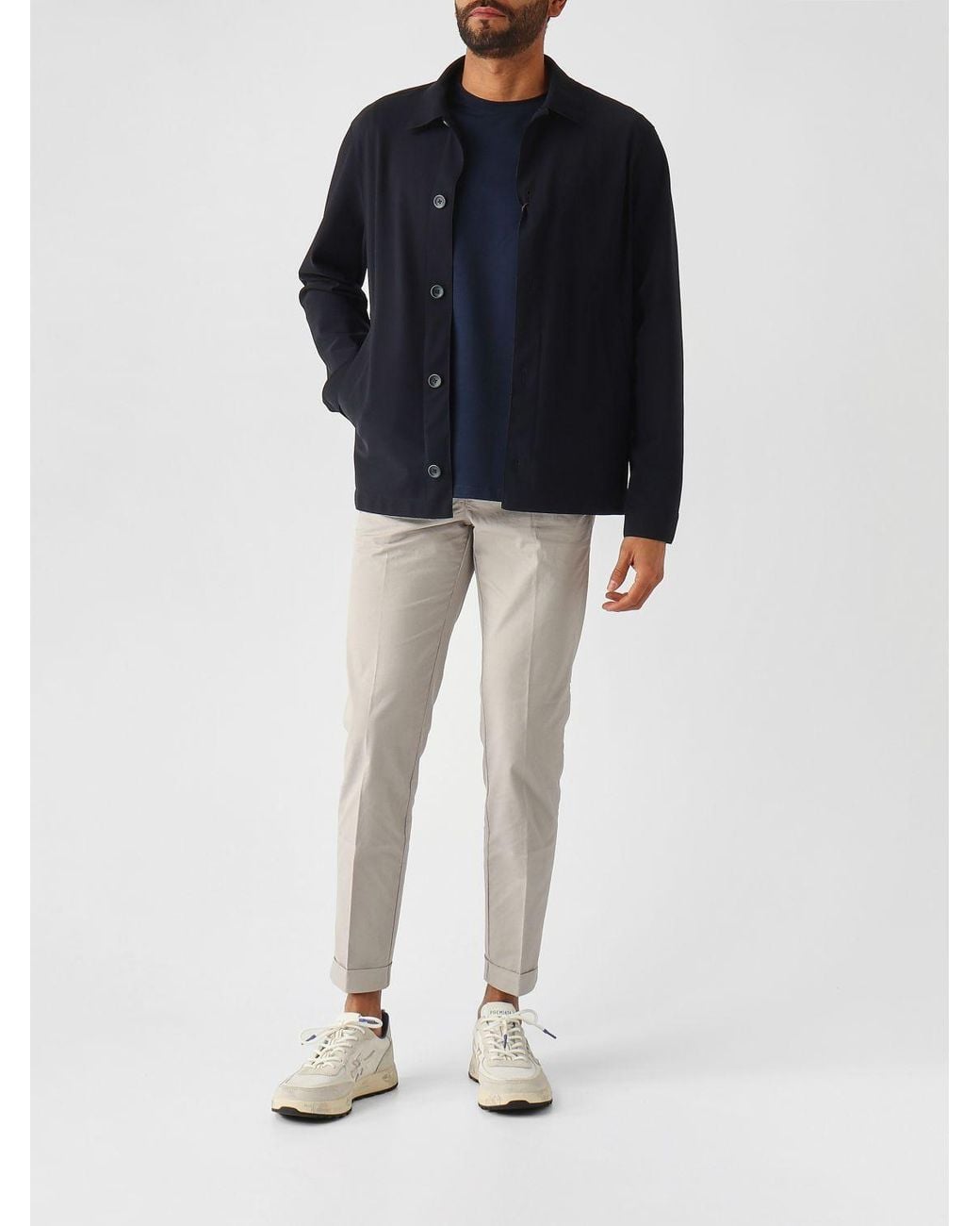 Herno Blue Stretch Technical Fabric Shirt Jacket With Classic Collar for men