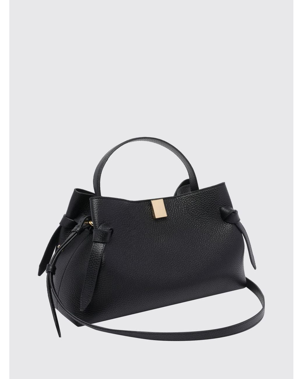 Yuzefi Black Gyoza Grained Calfskin Leather Handbag With Shoulder Strap