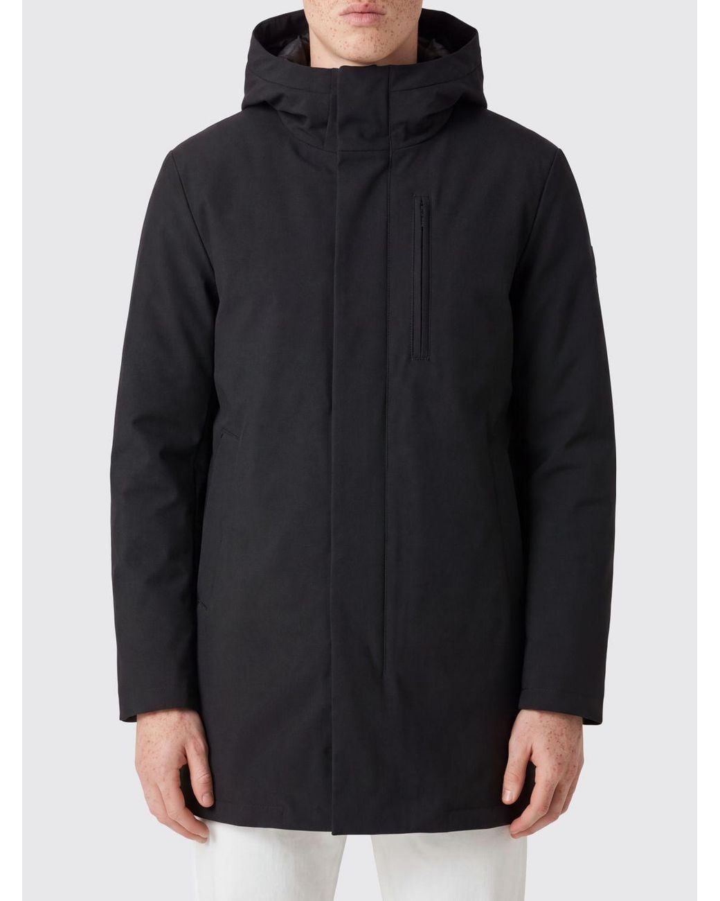 DUNO Black Knee-Length Viscose Blend Parka With Padded Hood for men