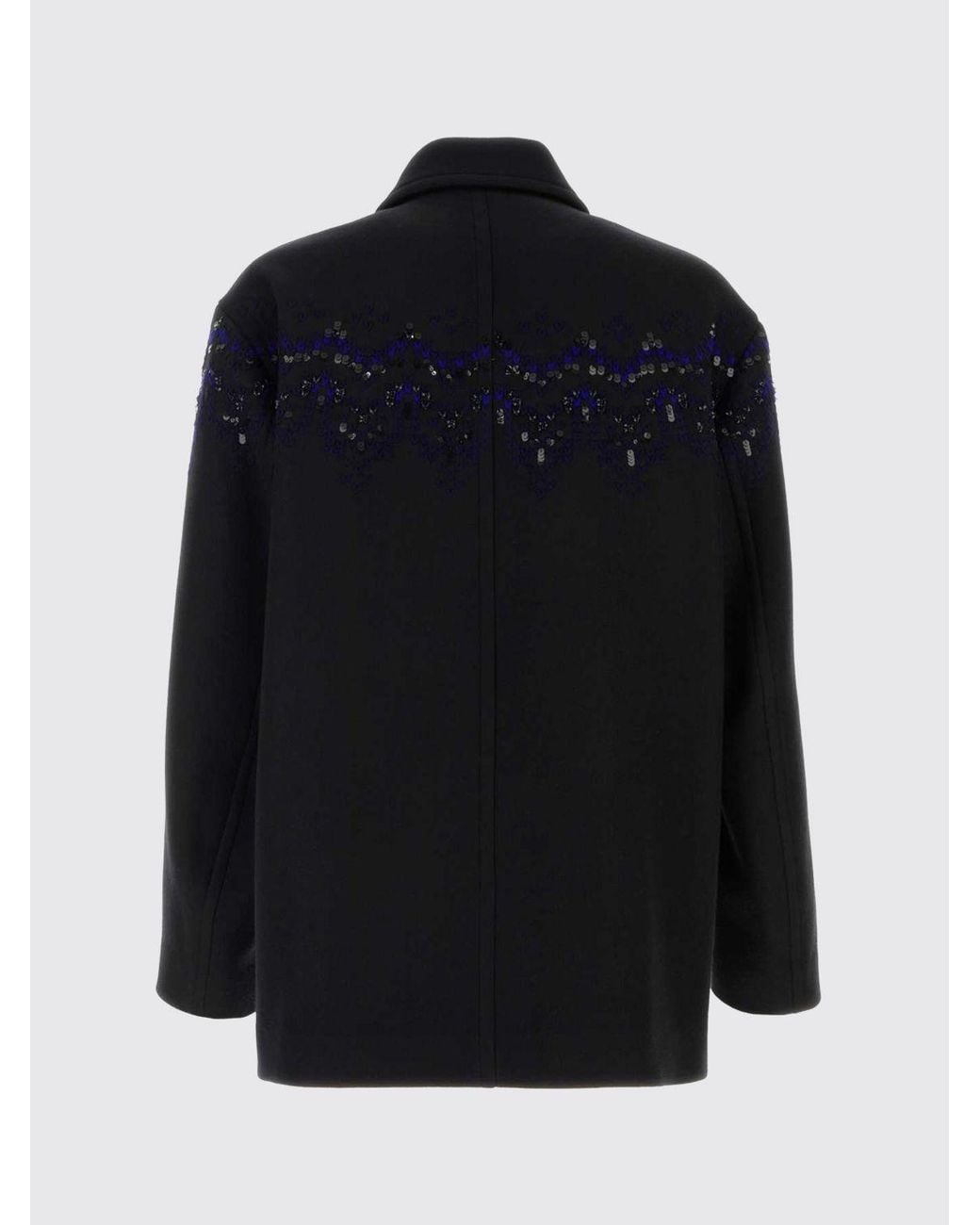 Dries Van Noten Blue Single-Breasted Short Wool Coat With Sequin Appliqués for men