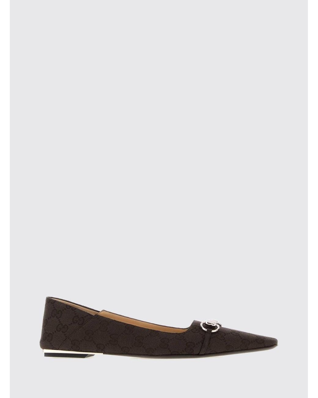 Gucci White Gg Fabric Ballet Flats With Tapered Toe And Horsebit Detail