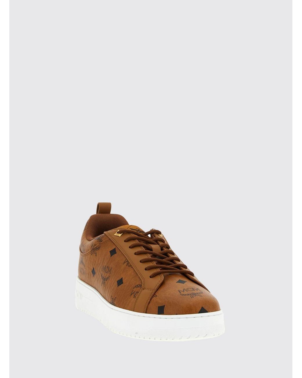 MCM Brown Coated Cotton Sneakers With Printed Logo