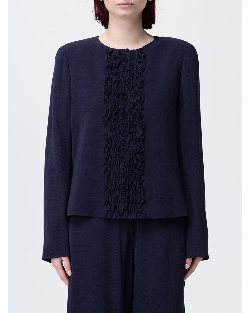 Emporio Armani Blue Crêpe Jacket With Ruffles