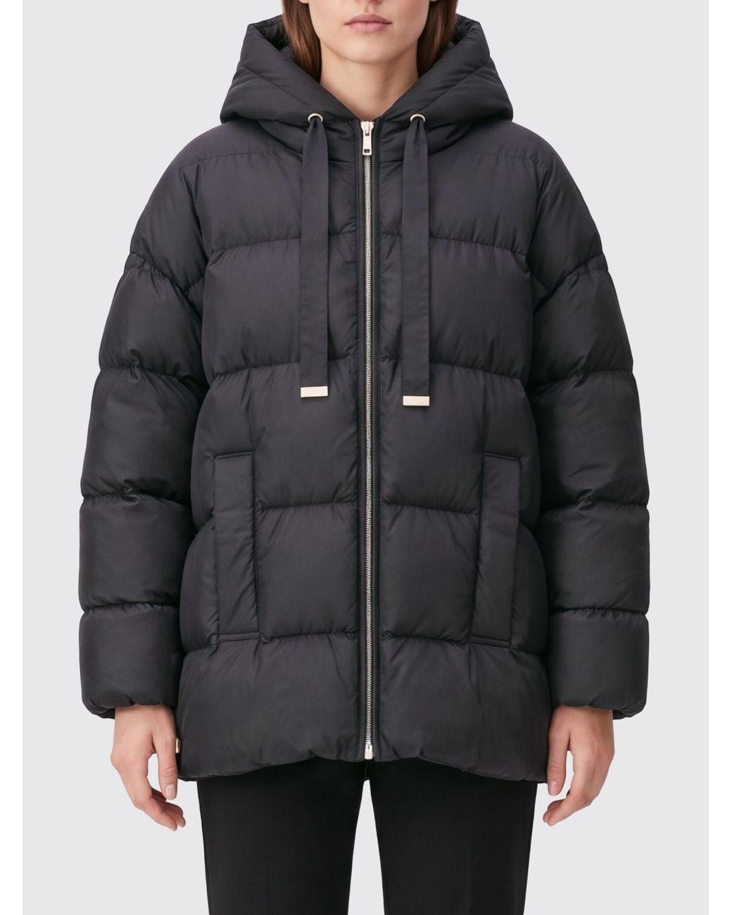 Max Mara Black Nerine Short Quilted Nylon Down Jacket With Hood And Zip Closure