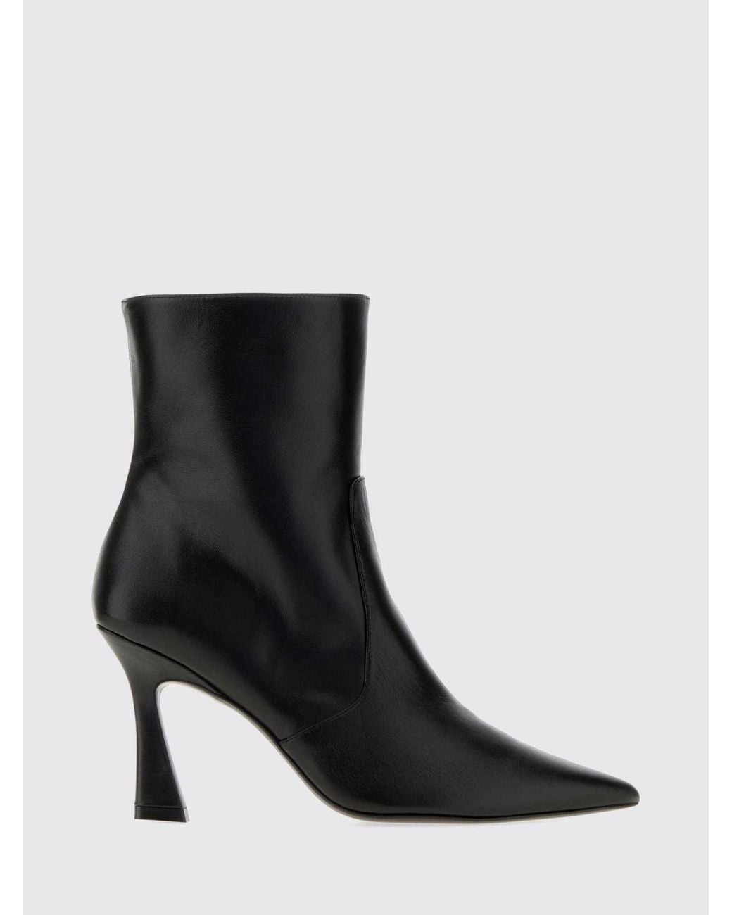 Stuart Weitzman Black Vinnie High-Heeled Leather Ankle Boots With Almond Toe