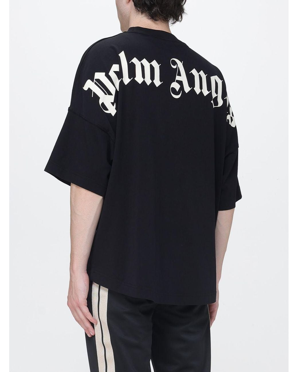 Palm Angels Black Relaxed Fit Cotton T-Shirt With Logo And Dropped Shoulders for men