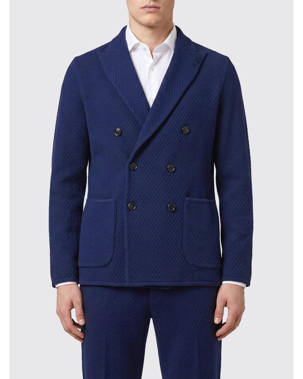 Lardini Blue Cotton Double-Breasted Blazer for men