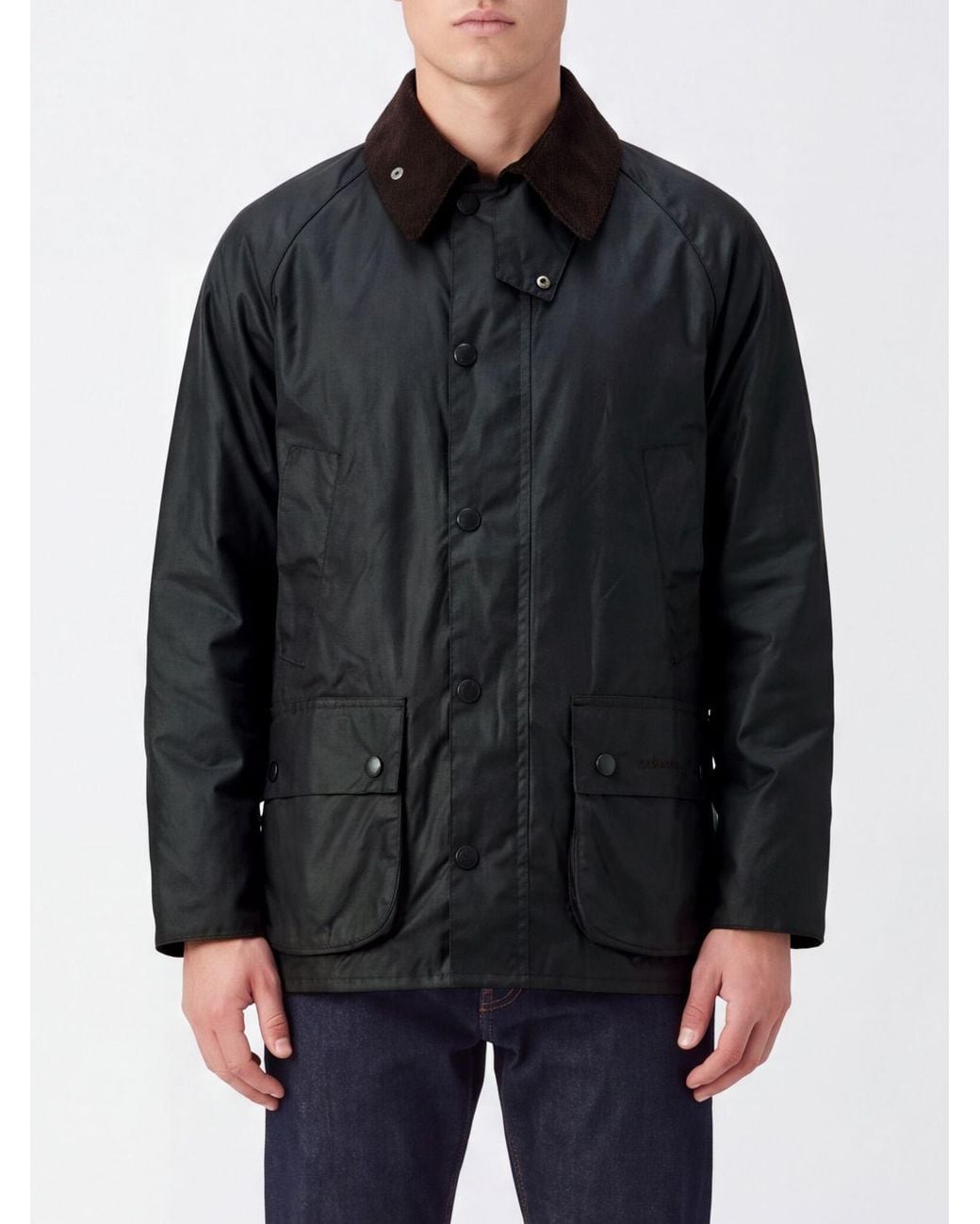 Barbour Black Bedale Relaxed Fit Waxed Cotton Jacket With Velvet Collar for men