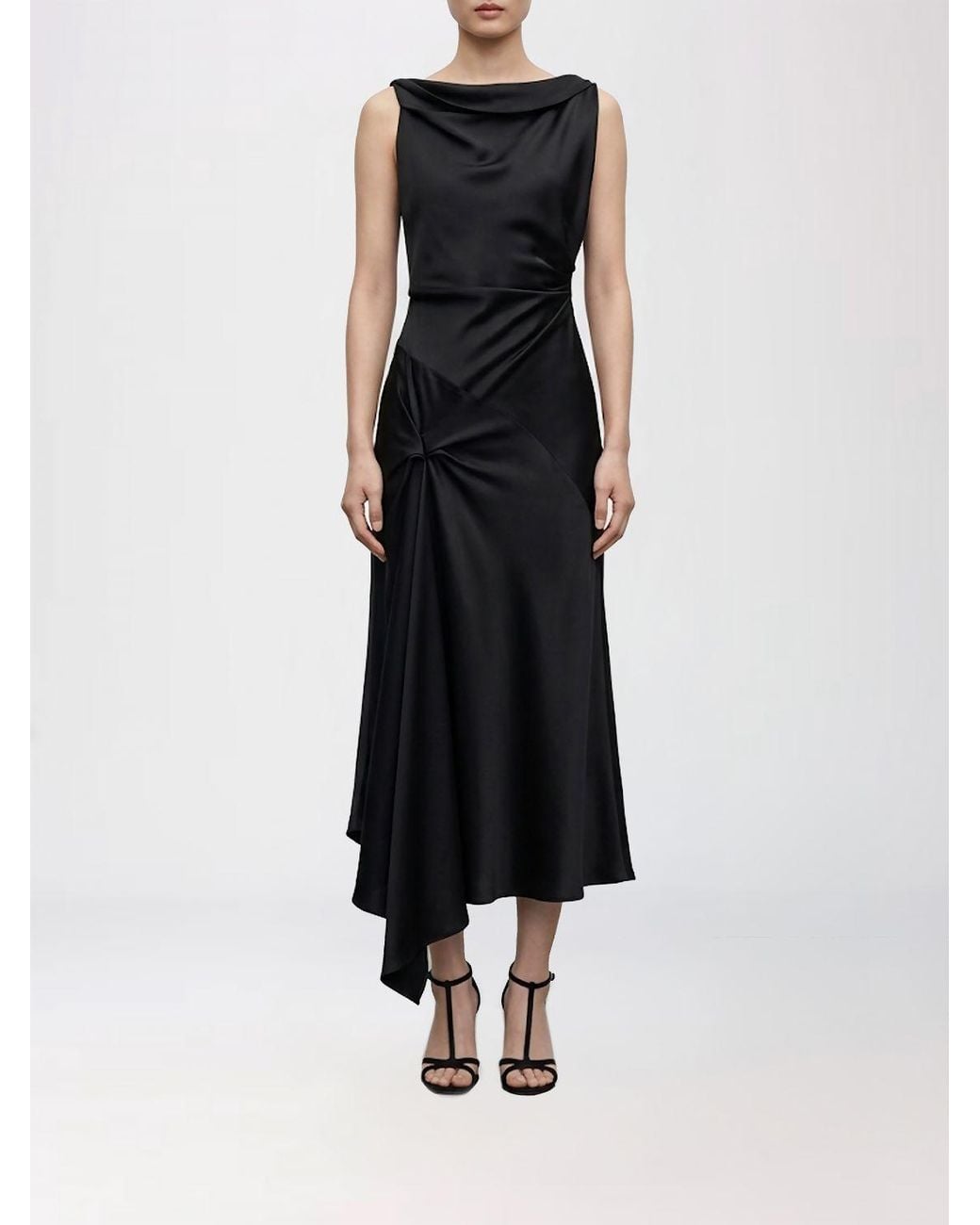 Victoria Beckham Black Posy Asymmetrical Off-The-Shoulder Crêpe Midi Dress