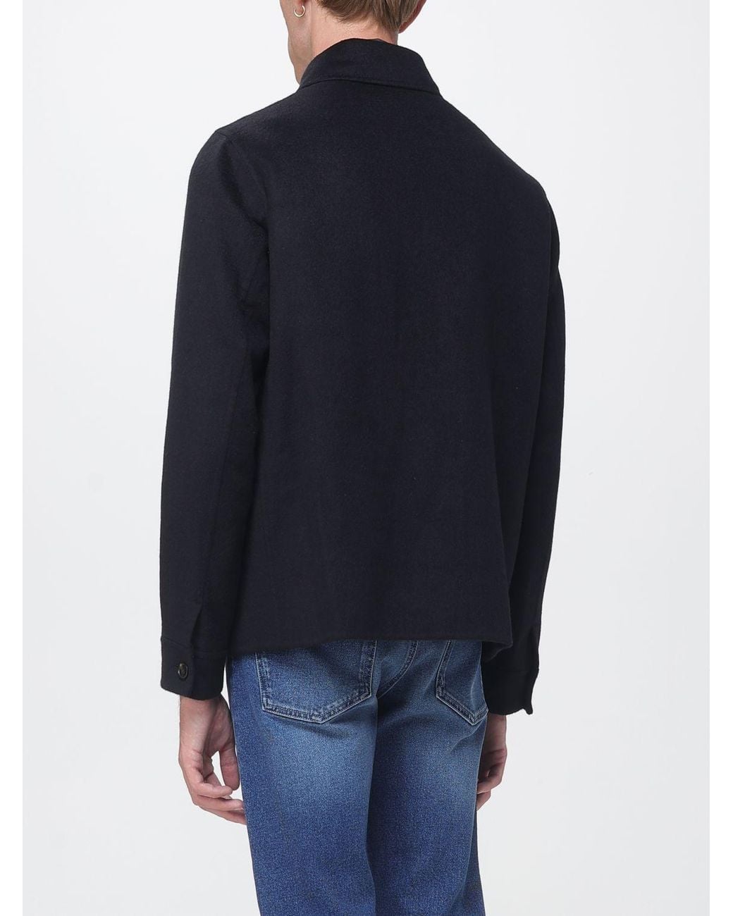Luciano Barbera Blue Short Wool And Cashmere Coat With Patch Pockets for men