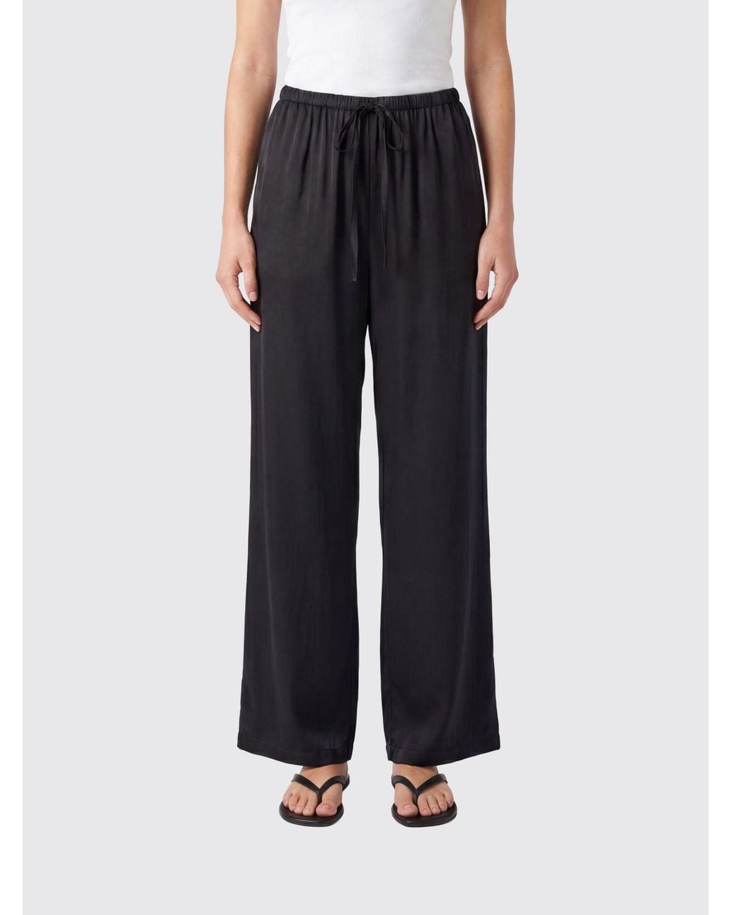 Alysi Black Straight Silk Trousers With Drawstring Waist