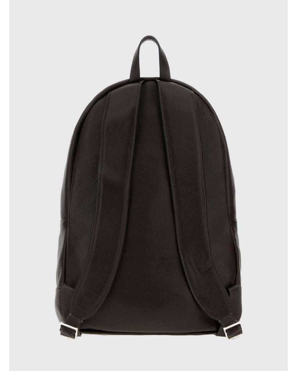Santoni Black Embossed-Logo Grained Leather Backpack With Double Zip for men