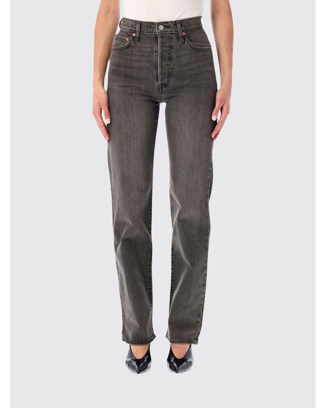 Vaqueros Rectos Ribcage De Tiro Alto En Denim Elástico Levi's de color Gray