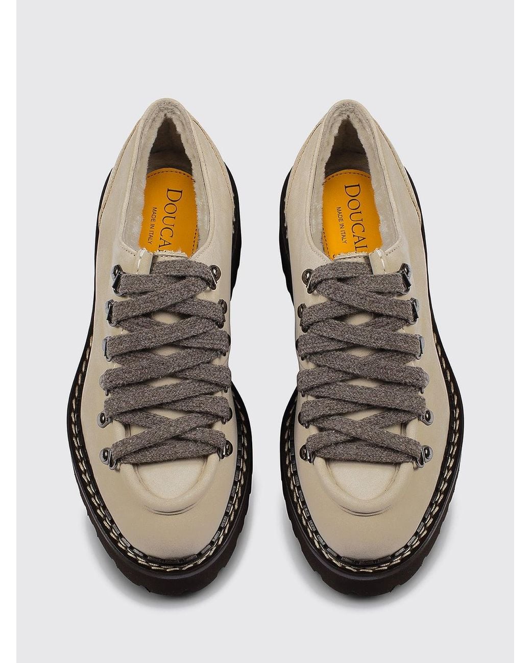 Doucal's White Suede Leather Derby Shoes With Wool Interior And Serrated Sole