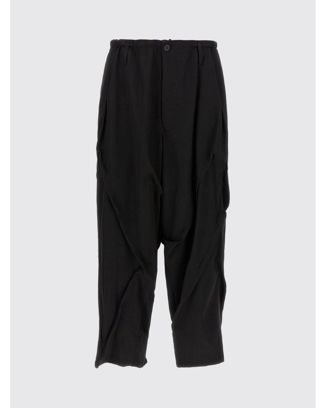 Yohji Yamamoto Black Mid-Rise Draped Wide-Leg Trousers for men