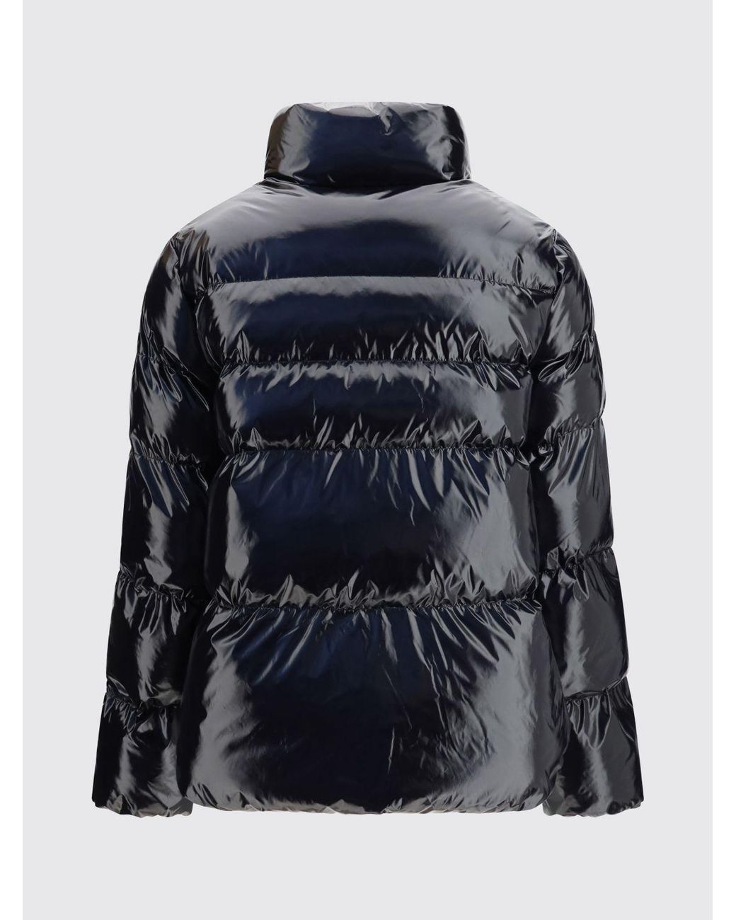 Pinko Blue Quilted Water-Repellent Nylon Short Puffer Jacket With High Neck