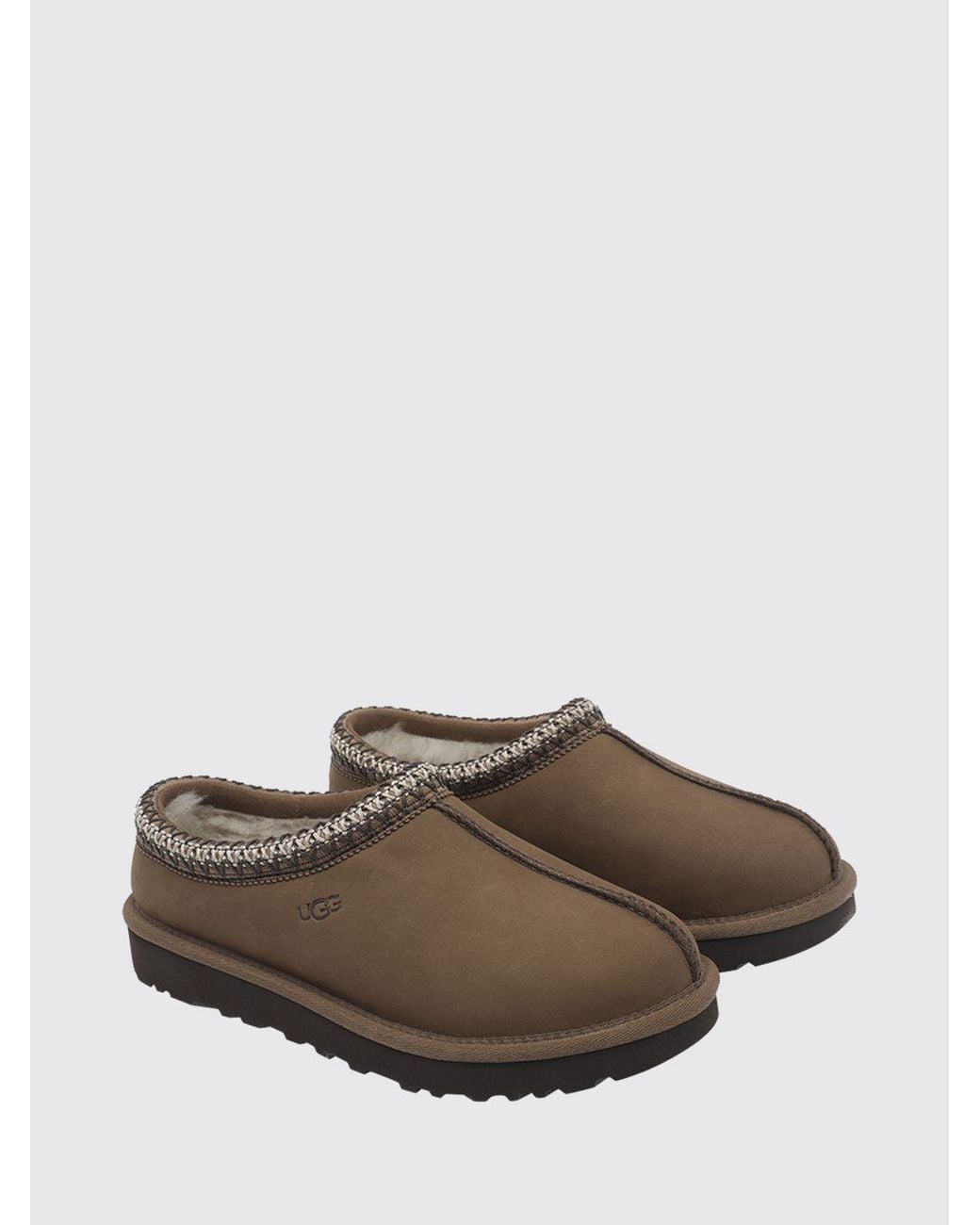 Ugg Brown Suede Tasman Mules With Wool Lining And Signature Contrast Stitching