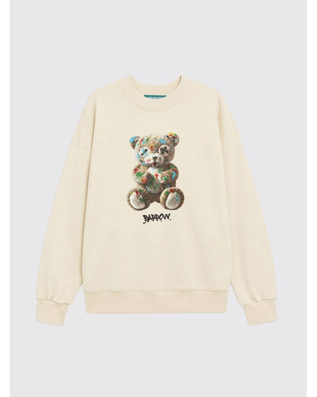 Barrow Natural Relaxed Fit Cotton Sweatshirt With Teddy Bear Print for men