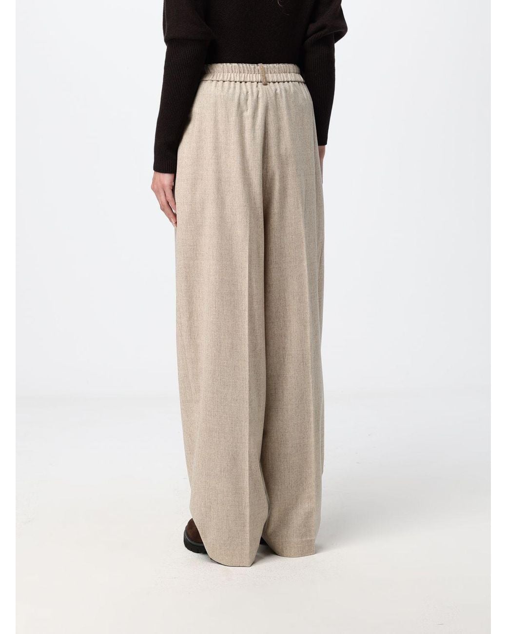 Fabiana Filippi Natural Straight-Leg Wool Trousers With Elasticated Mid-Rise Waist