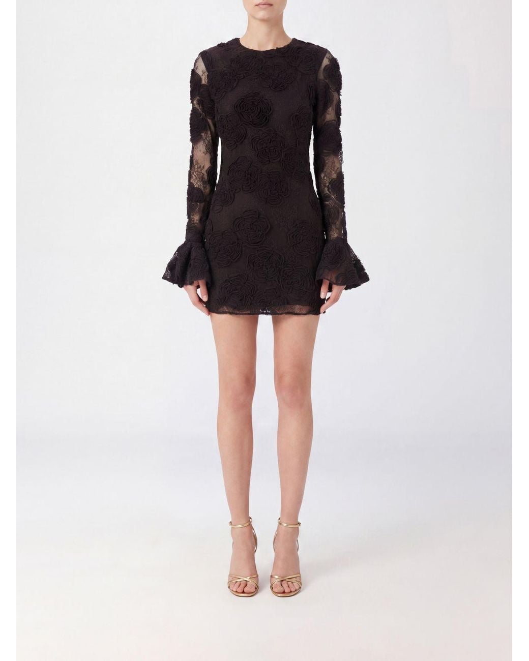 ROTATE BIRGER CHRISTENSEN Black Slim Fit Lace Mini Sheath Dress With Long Sleeves And Flared Cuffs