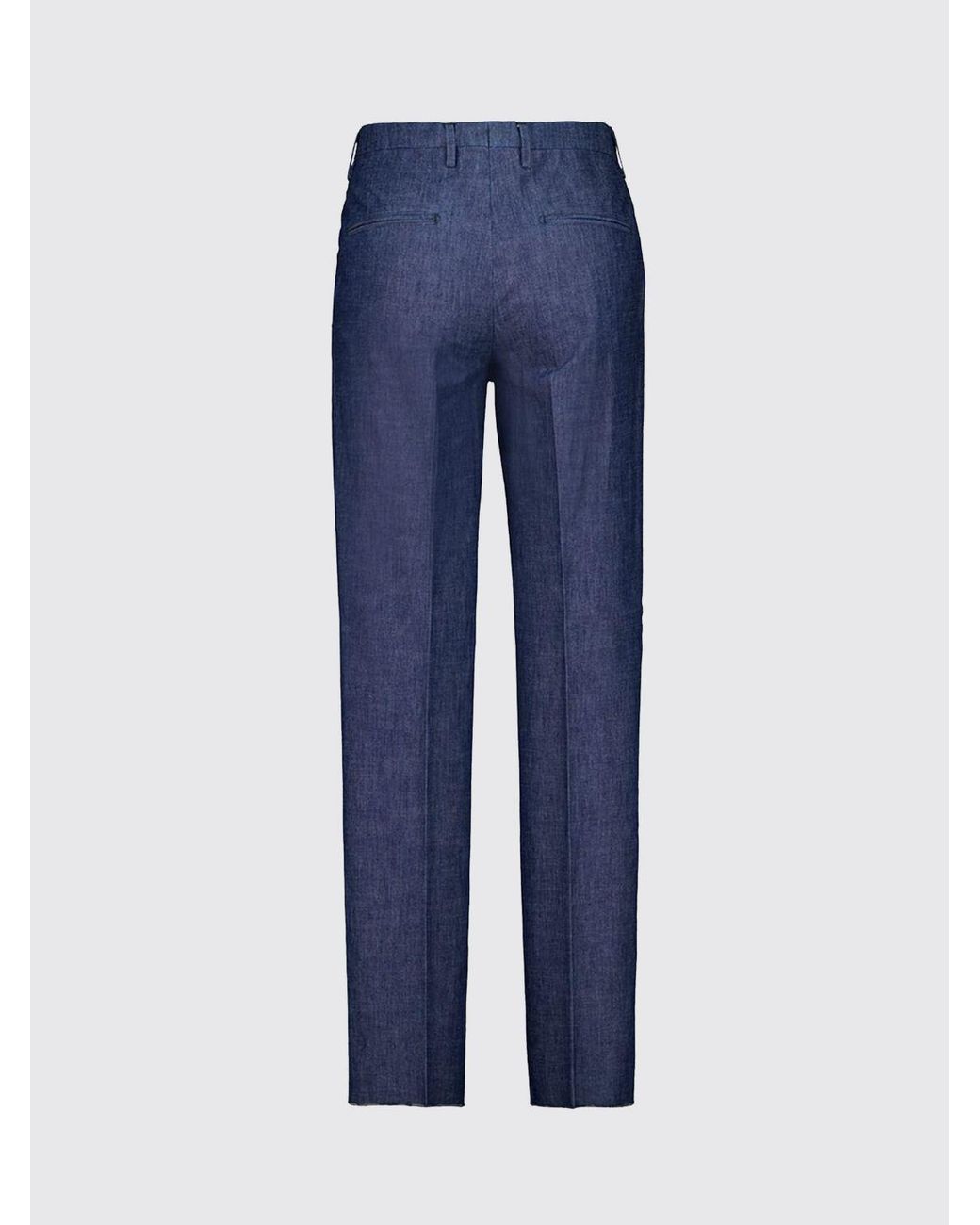 Boglioli Blue Slim Fit Linen Tailored Trousers With Off-Centre Closure for men