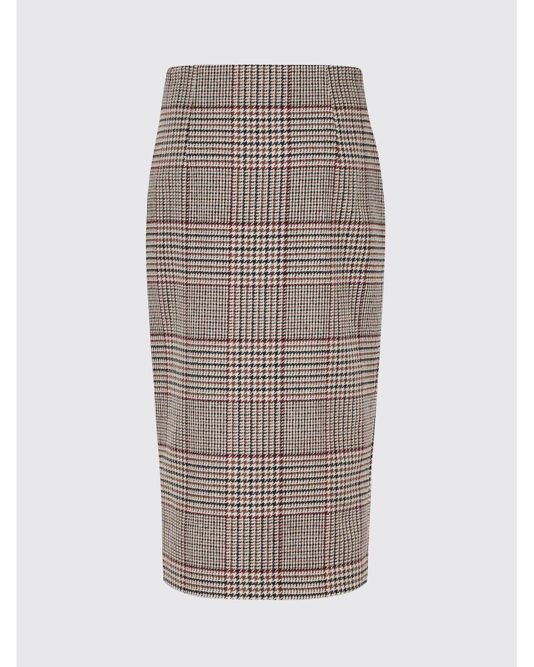FEDERICA TOSI Brown Tartan Wool Blend Midi Pencil Skirt With Front Slit