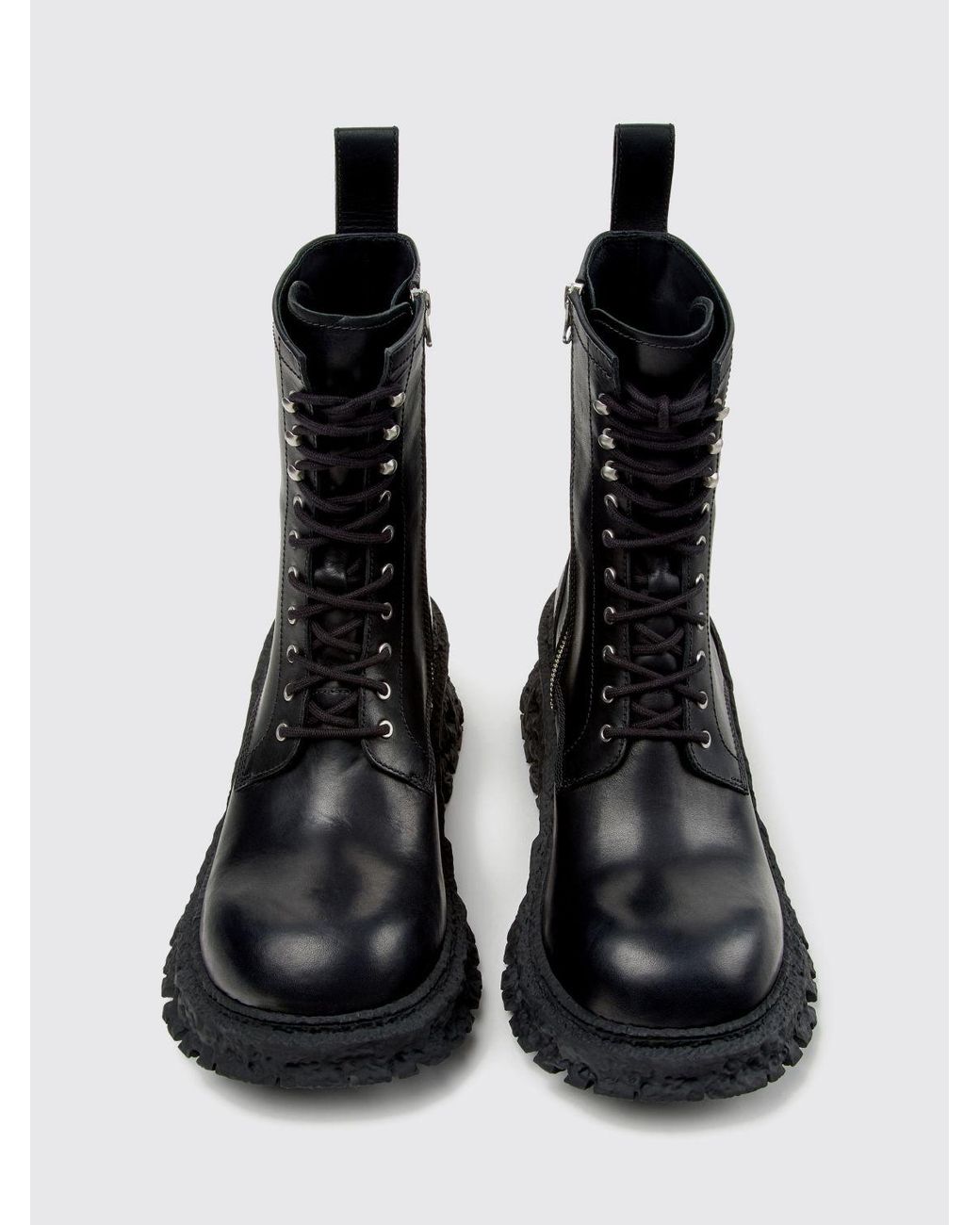CAMPERLAB Black Quetal Smooth Leather Combat Boots With Pull Tab And Side Zip for men