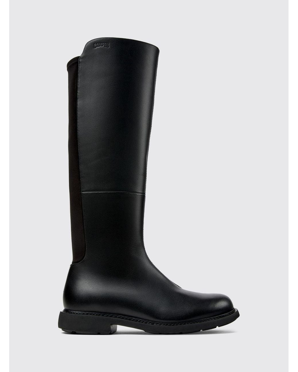 Camper Black Neuman Smooth Leather Knee-High Boots With Side Zip And Round Toe