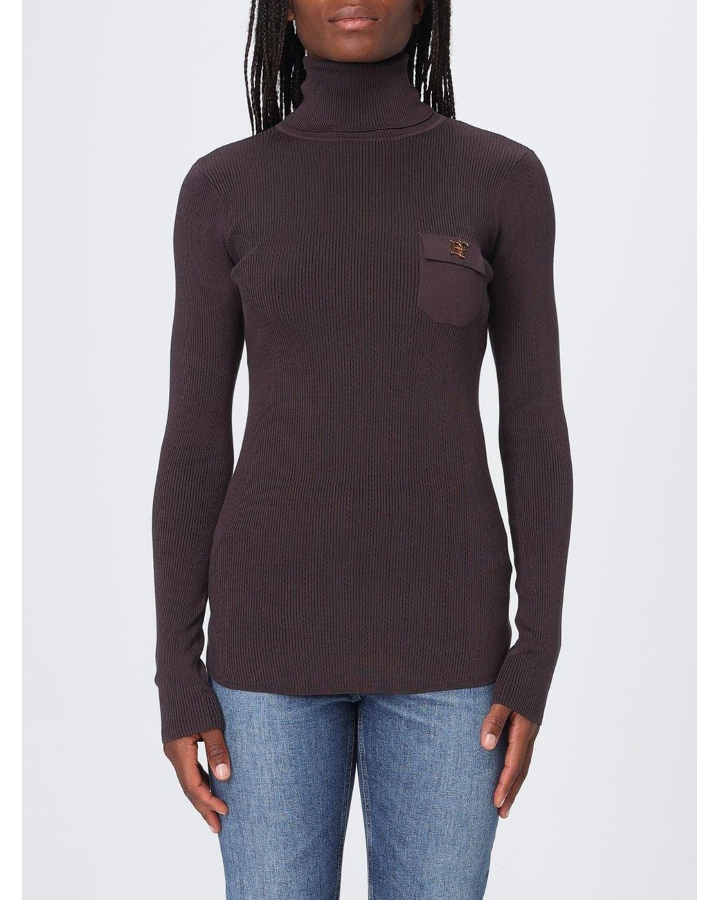 Elisabetta Franchi Blue Slim Fit Silk Blend Long-Sleeved Turtleneck Jumper