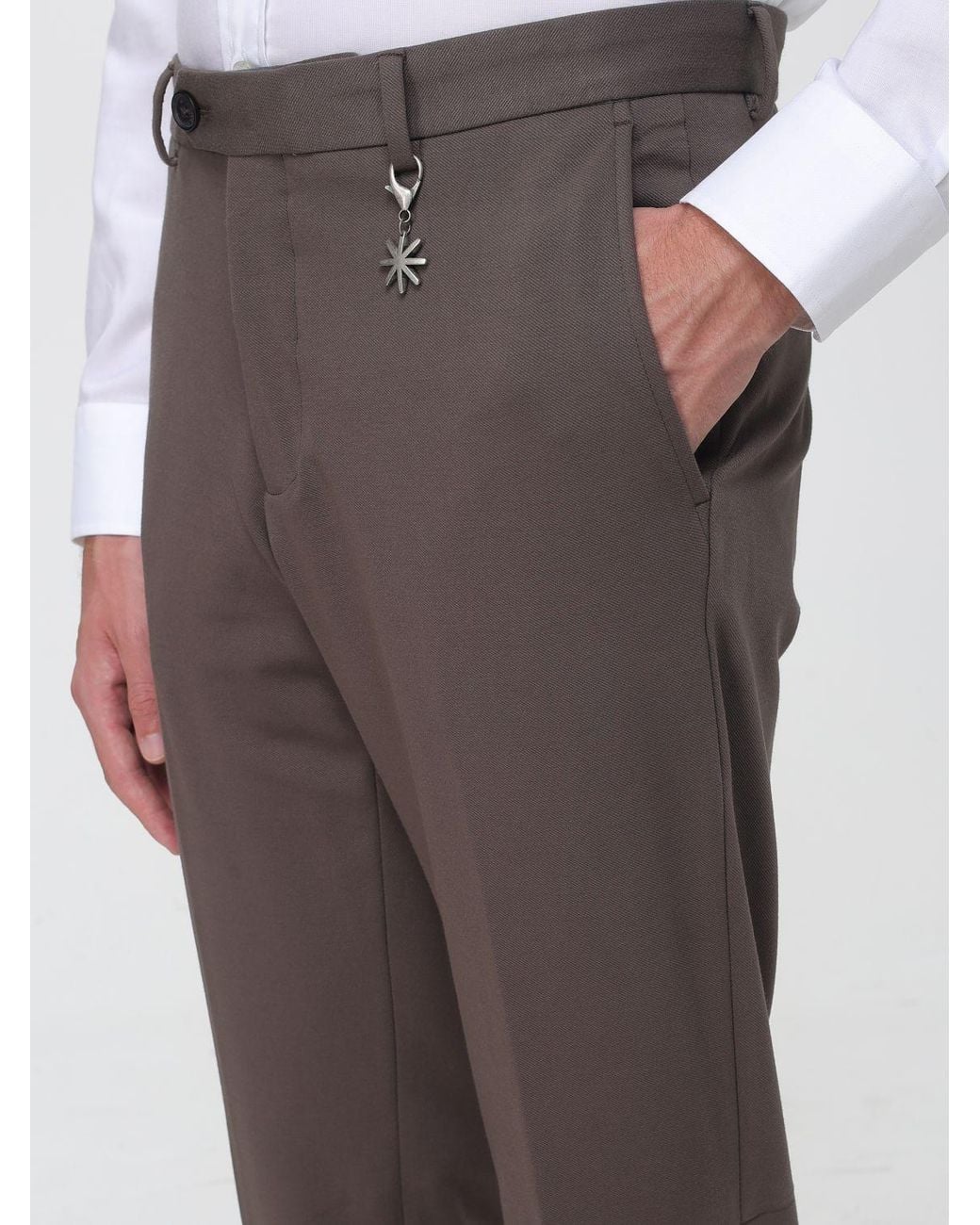Manuel Ritz Gray Slim Fit Gabardine Chino Trousers With Off-Center Fastening for men