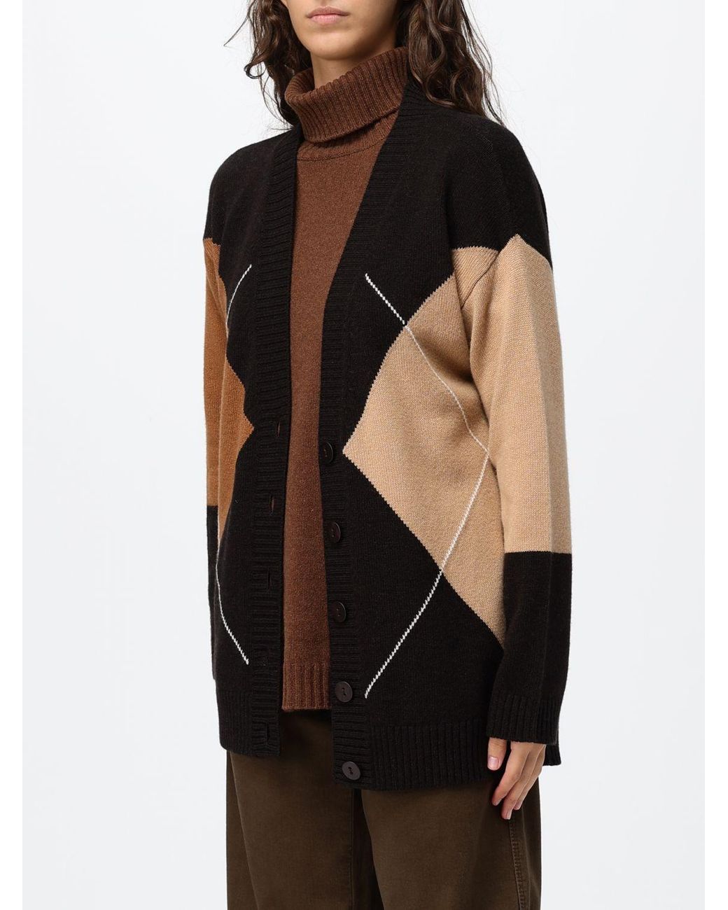 Kangra Black Wool Cardigan With A V-Neck And An Argyle Pattern