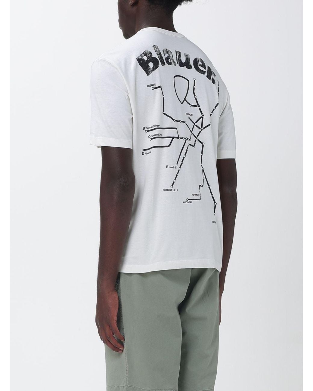 Blauer White Printed Cotton T-Shirt for men