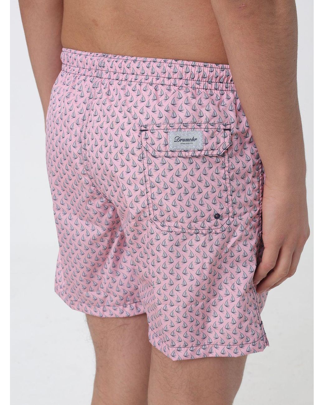 Drumohr Pink Printed Polyester Swim Shorts for men