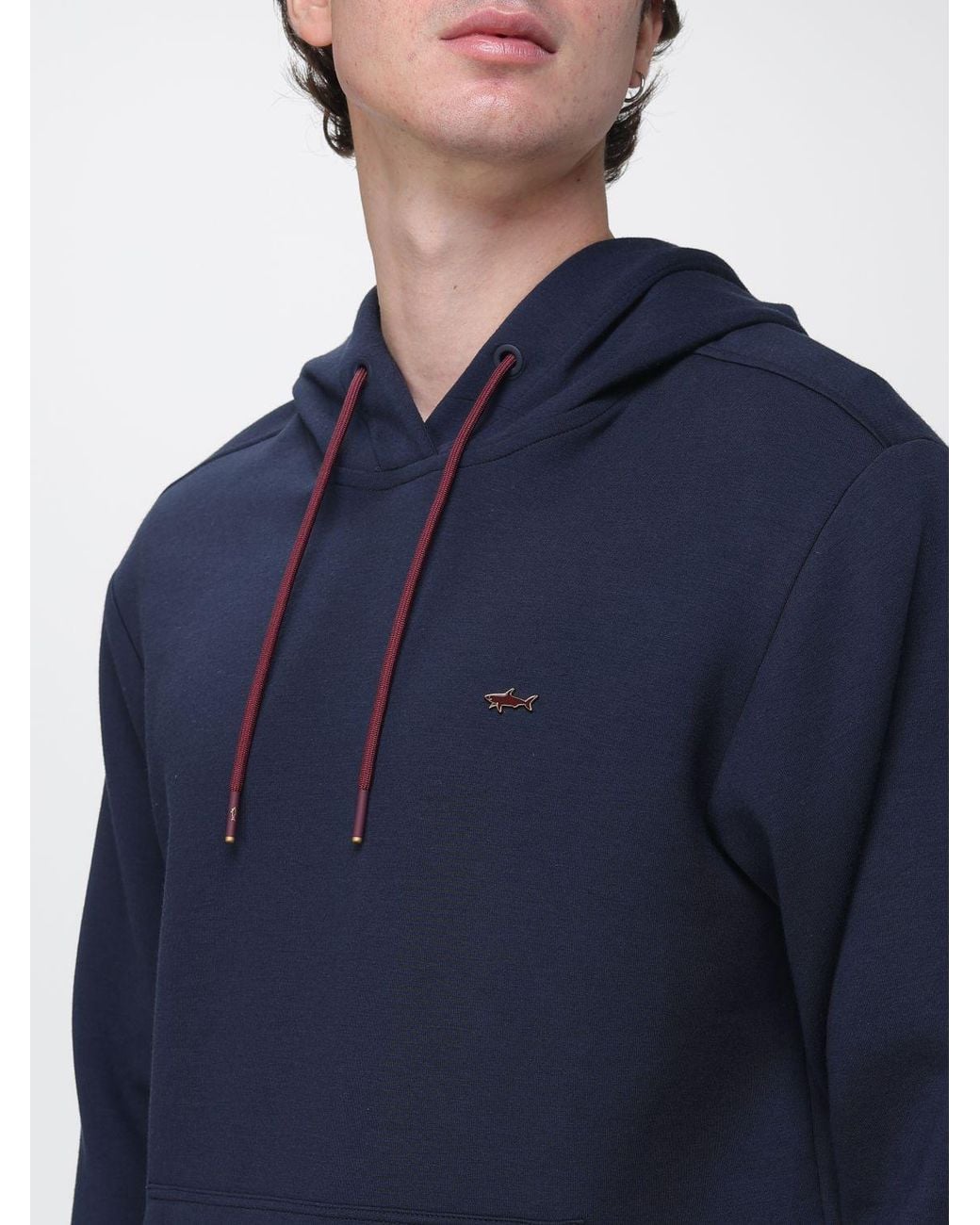 Paul & Shark Blue Paul &Amp Shark Cotton Hoodie With Pouch Pocket And Embroidered Logo for men