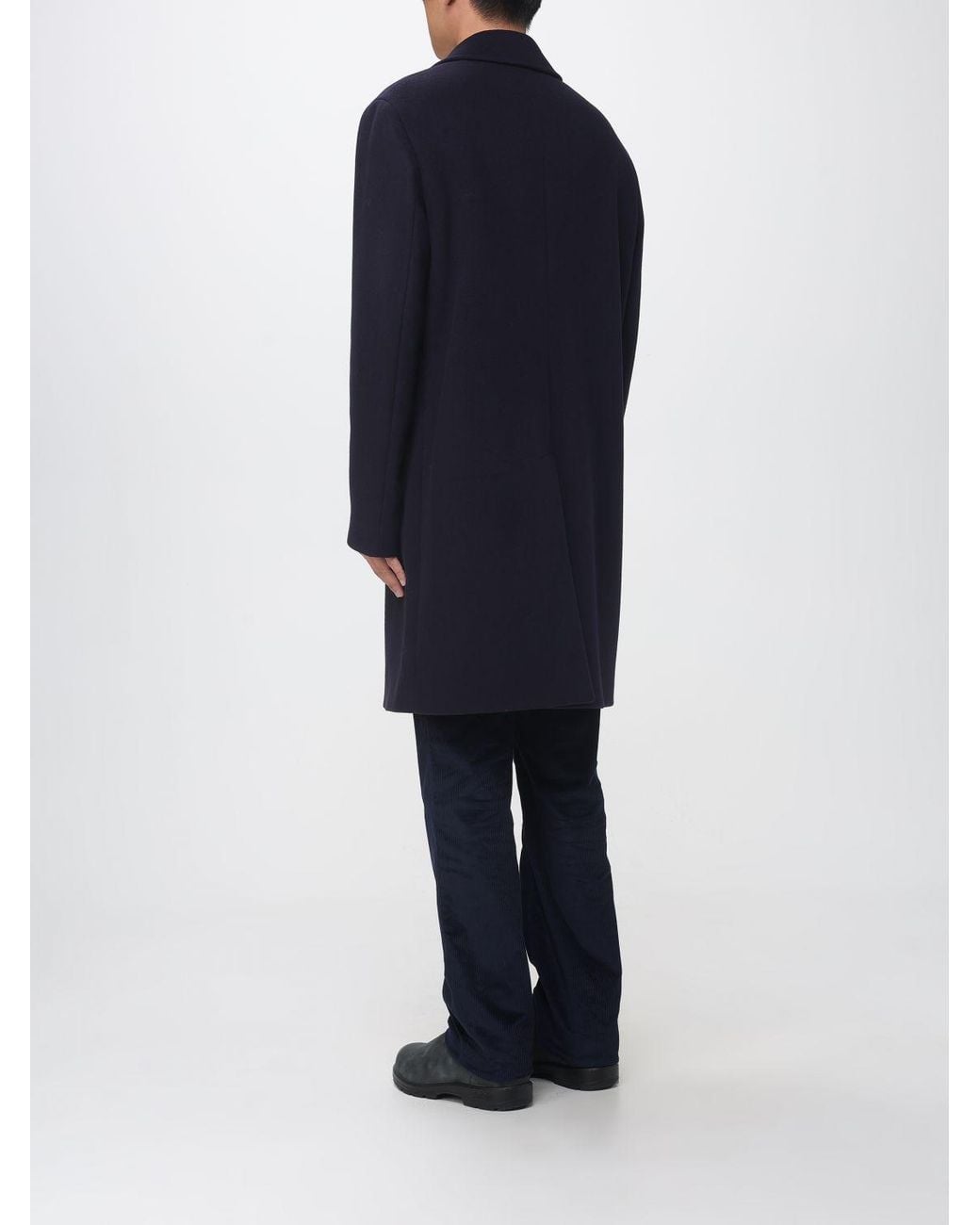 Manuel Ritz Blue Double-Breasted Wool Coat With Classic Lapels And Knee Length for men
