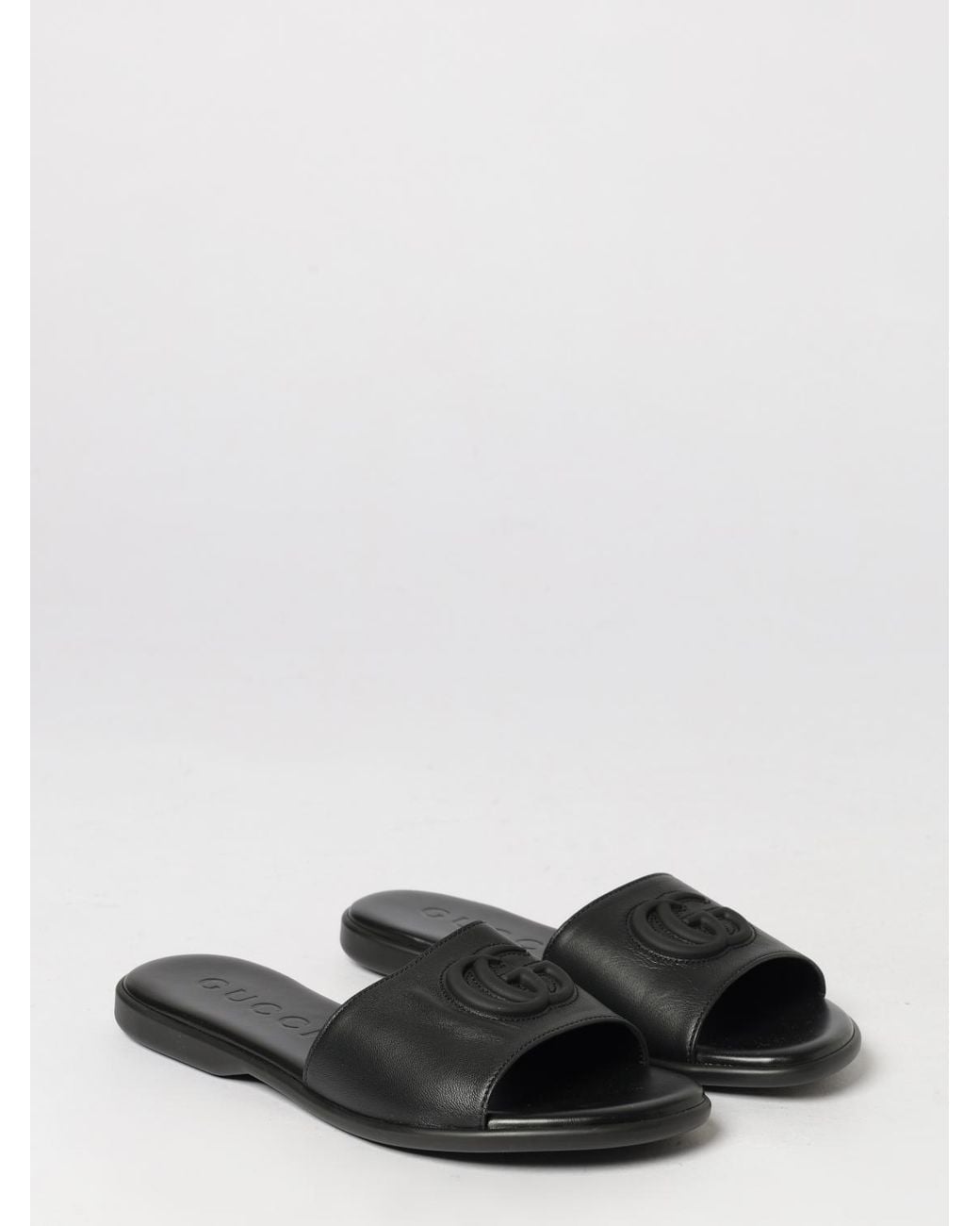 Gucci White Calfskin Leather Slides With Embossed Gg Monogram