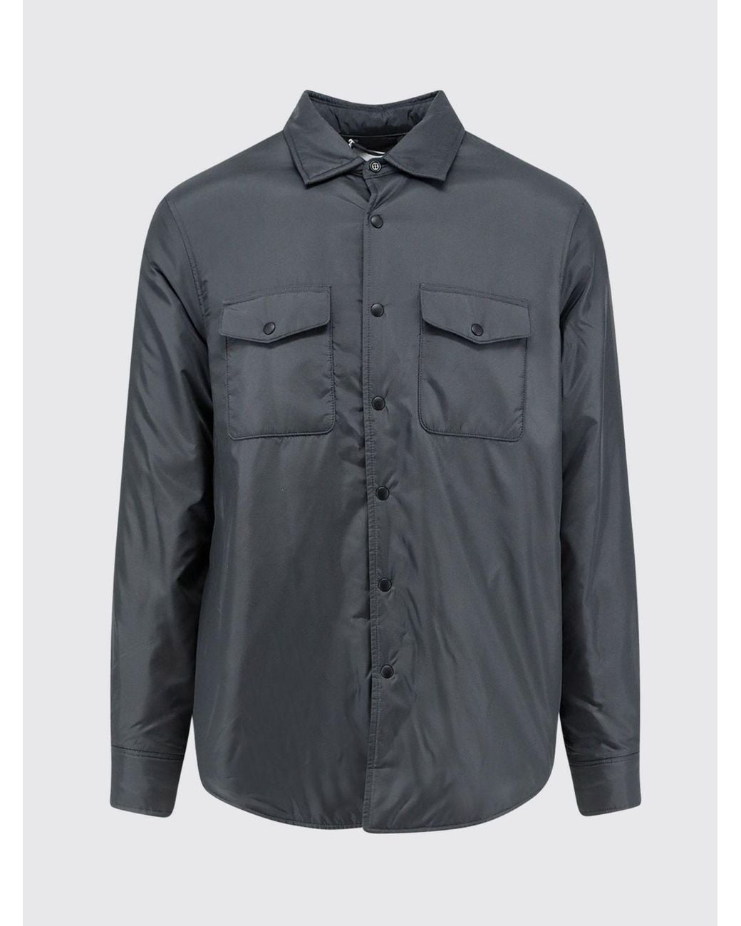 Aspesi Gray Padded Tech Fabric Shirt Jacket With Flap Patch Pockets for men