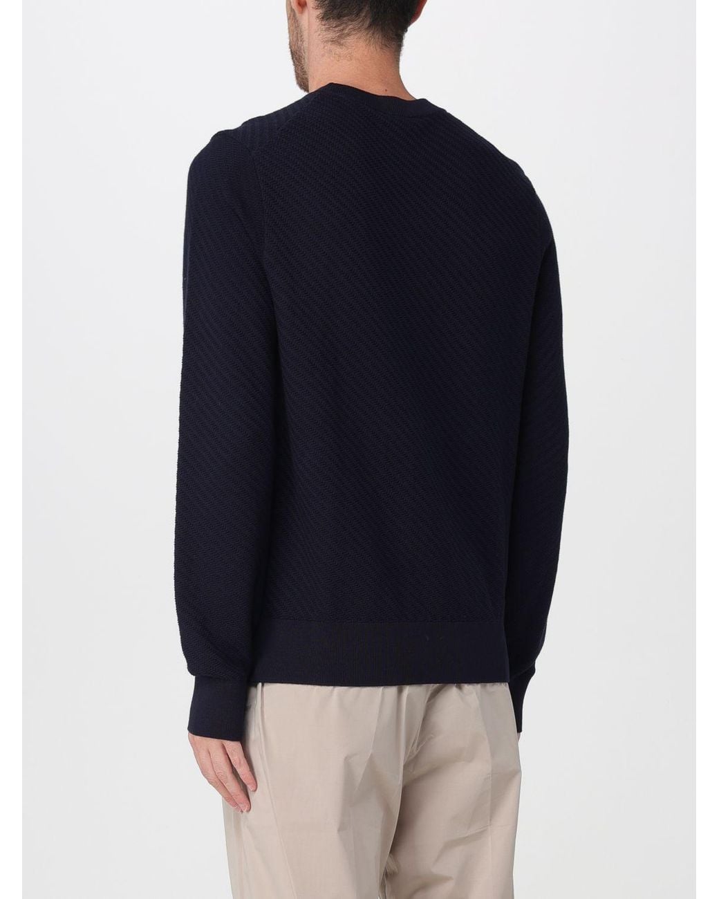 Boss Blue Pure Cotton Crewneck Jumper With Dropped Shoulders And Ribbed Trims for men